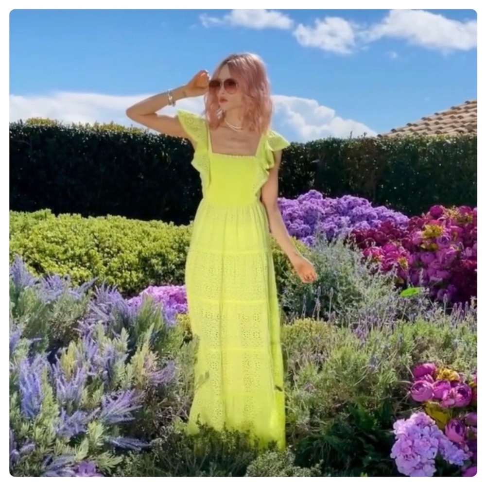 Alice + Olivia Jules Tie-Back Paneled Maxi Dress Size 4 Eyelet Neon Lace Spring